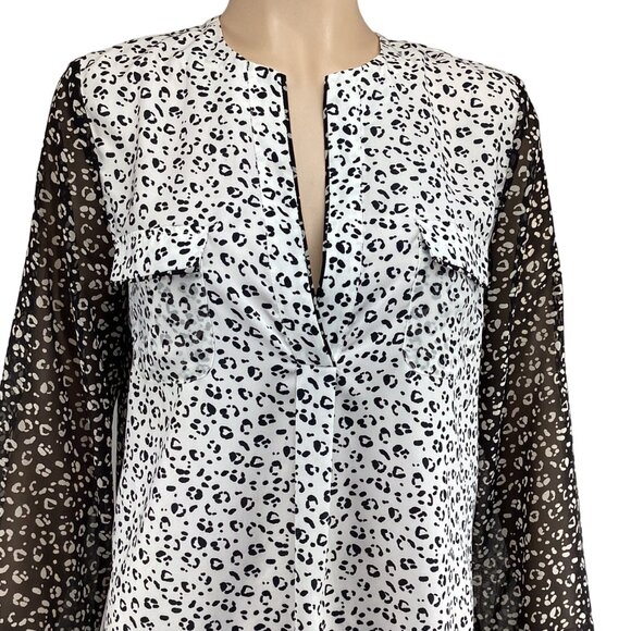 Zoa New York Womens Top Leopard Print Blouse Size 8 With Sheer Long‎ Sleeves - Picture 6 of 7
